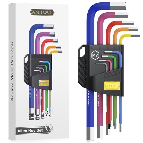 AMTOVL Hex Key Set, 9PCS Metric Allen Key Set, 1.5-10MM, Anti-Slip Long Hex End Hex Wrench Set, Color Coding Hex Key Set for Vehicle, and Bicycle Repairs - size: 9 PCS HEX SET