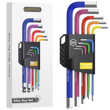 AMTOVL Hex Key Set, 9PCS Metric Allen Key Set, 1.5-10MM, Anti-Slip Long Hex End Hex Wrench Set, Color Coding Hex Key Set for Vehicle, and Bicycle Repairs - size: 9 PCS HEX SET