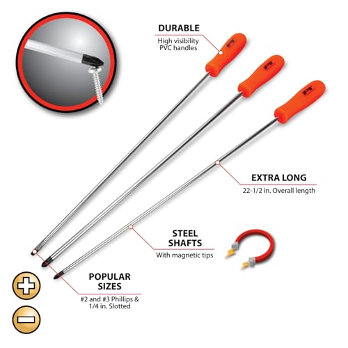 Performance Tool W924 Long Shaft Screwdriver Set, 3-Piece - size: 3pc Hi-Vis Long Shaft Screwdriver Set