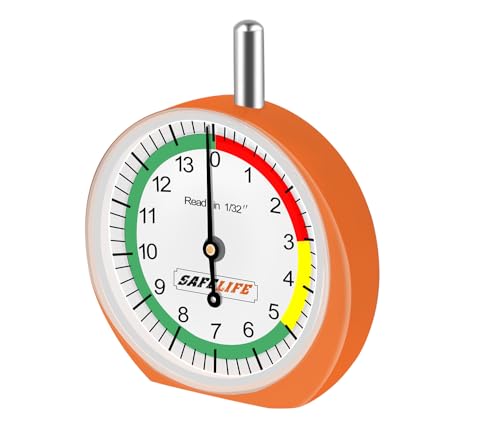 SAFELIFE Tire Tread Depth Gauge, Dial Type Tire Depth Gauge with Color Coded Reads in 1/32" Tread Depth Gauge Professional for Motorcycle, Car,Truck and Bus