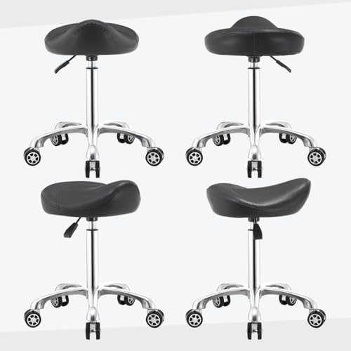 Saddle Stool Chair with Wheels,Ergonomic Swivel Rolling Height Adjustable for Salon Beauty Clinic Dentist Tattoo Home Office - color: Black, size: No Backrest