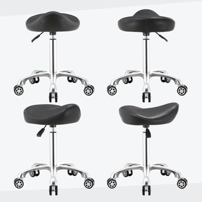 Saddle Stool Chair with Wheels,Ergonomic Swivel Rolling Height Adjustable for Salon Beauty Clinic Dentist Tattoo Home Office - color: Black, size: No Backrest