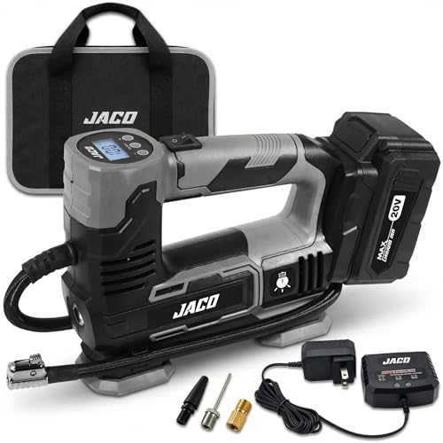 JACO 20V Cordless Tire Inflator Portable Air Compressor | 4.0Ah Lithium-Ion Battery Powered Air Pump
