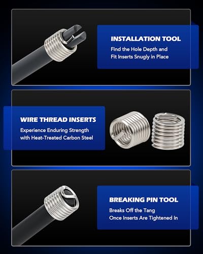 Orion Motor Tech 172pc Thread Repair Kit, SAE Thread Restorer Kit with HSS Drill Bits Taps Inserts Breakoff Installation Tools, Auto Rethreading Restorer Tool Kit in 1/4" 5/16" 3/8" 7/16" 1/2" - size: SAE Set