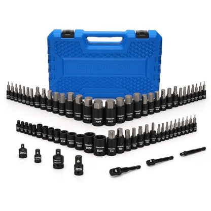 EMENTOL 71-Piece Torx Bit & Hex Bit Socket Set, Master SAE/Metric Bits, 1/4", 3/8" and 1/2" Drive, S2 Alloy & CR-V Steel, Includes External Torx E4-E24, Socket Adapter & Drill Adapter