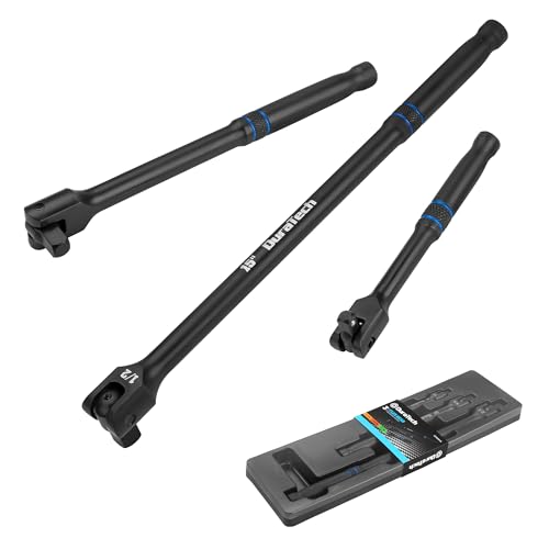 DURATECH 3PCS Breaker Bar Set with Upgrade Black Phosphate Coating | 1/4", 3/8", 1/2" Drive, 180°Rotatable Head, 6", 10”, 15" Length, Premium Chrome Alloy Made, Automotive Repair - color: Black