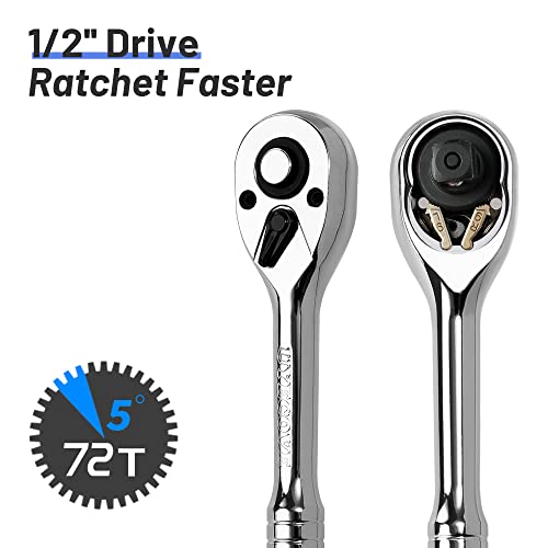 1/2-Inch Drive Ratchet Wrench, 1/2 Ratchet Wrench Long Handle, Socket Wrench, 72-Tooth Quick-release Reversible Cr-Mo Head, Chrome Steel Made - 20''51cm - size: 1/2" Standard Ratchet - 20 inch