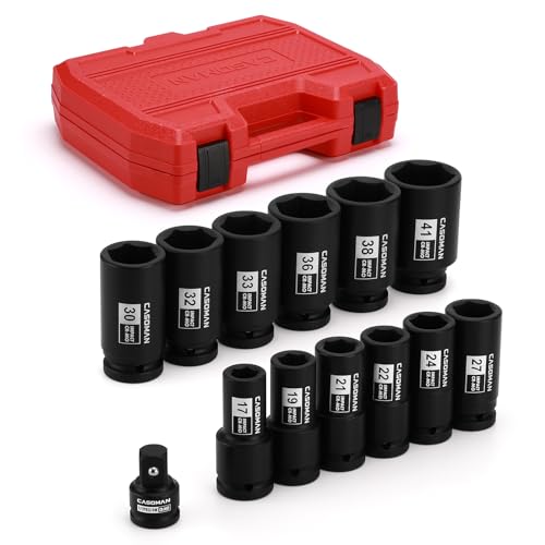 CASOMAN 3/4" Drive Deep Impact Socket Set, 13Piece Jumbo Socket Assortment, Metric(17mm to 41mm), 6-Point, Include 1/2" F to 3/4" M Adapter, CR-MO Steel - size: 13 PCS (11/16" to 1-5/8")