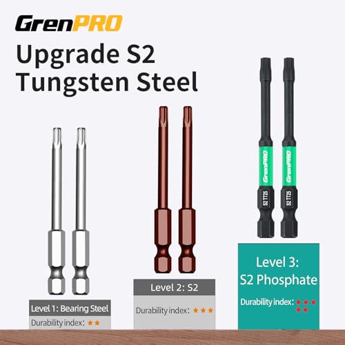 GRENPRO Torx Bit Set 14pc, Impact Driver Bit Set Magnetic Screwdriver Security Torque, 1/4 t20 t25 t30 Tamper Proof Torx Bit Set, 3" Long (t7-t40) Star Screwdriver Bits Sets - size: T7-T40(3"*14pcs)
