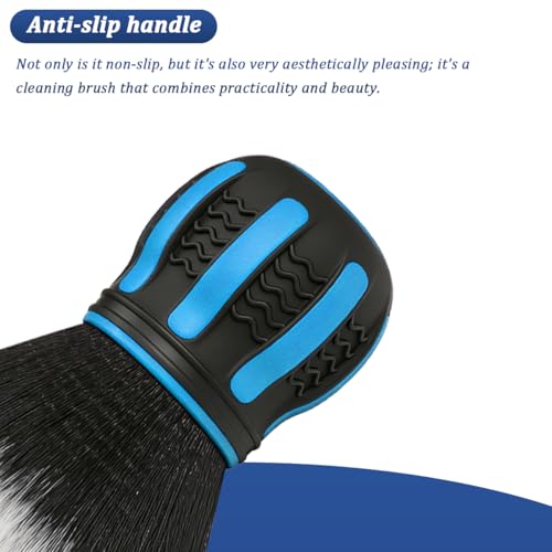 Car Detailing Brush, Ultra Soft Vehicle Handle Synthetic Brush with Storage Rack, Automotive Interior Dusting Cleaning Tool for Air Conditioner Vents Dashboard, Universal Fit (Blue) - color: Blue