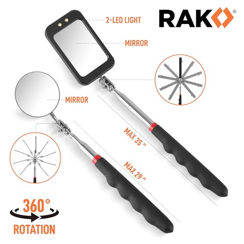 RAK Magnetic Pickup Tool Set Gifts for Men - 5Pcs with 360 Swivel Inspection Mirrors, Telescoping Magnet Pickup Tool, Flexible LED Flashlight, Mechanic Tools & Cool Gadgets for Men, Dad, Husband - style: 5 Pcs Magnetic Pickup Tool Set