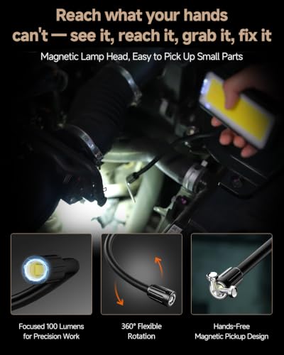 SKYFIRE Led Work Light Rechargeable Flexible Flashlight Stick,2500 LM Magnetic Work Lights with 360° Bendable Neck Light,Stepless Dimming,5 Modes,Magnet,Hook & Clip for Auto Repair Garage Workshop
