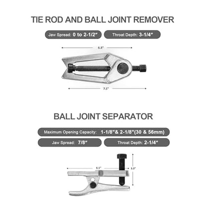 5-in-1 Ball Joint Separator, Pitman Arm Puller, Tie Rod End Tool Set for Front End Service, Splitter Removal Kit for Cars, Light Trucks & ATVs Durable Arm Puller for Separating Tie Rods