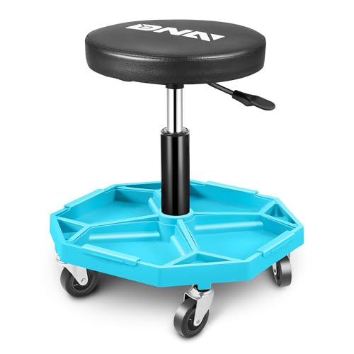 DNA Motoring Adjustable Height Pneumatic Garage Seat Rolling Mechanic Stool with Tool Tray Storage,300lbs Max Weight Capacity, Blue,TOOLS-00480 - color: Blue