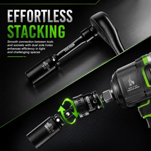 43‑Pc 3/8″ Impact Socket Set – SAE & Metric (5/16–3/4″, 8–19 mm), 6‑Point Deep & Shallow Sockets, Chrome‑Moly Steel, Includes Adapter, Extension, Universal Joint – Black Phosphate, Laser‑Etched - size: 3/8"_SAE&Metric_43pc