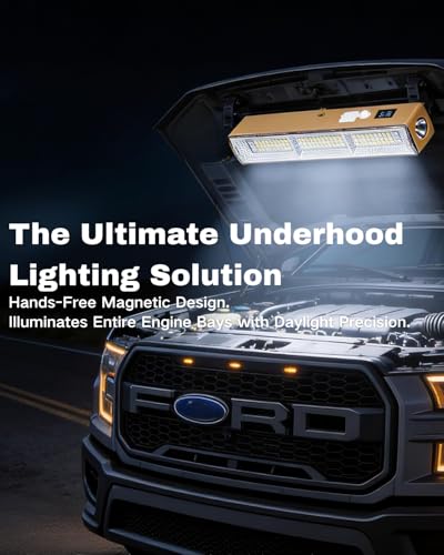 Rechargeable Magnetic Work Light Bar, Super Bright LED Underhood Light LCD Display, 2500mAh Battery USB Output, Solar/USB-C, 5 Modes Red/Blue Strobe, IP65 Waterproof for Mechanic Garage Camping Truck - size: 8.66"L x 1.57"W x 1.69"H