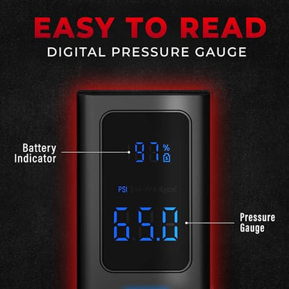 POCKET AIR Tire Inflator Portable Air Compressor by BULLSEYE for Tires, Balls, Bike with Persta Valve, Auto Shut Off, Inflates in 2 Min, Cordless Rechargeable 4000MAH,100 PSI, SoS Light - style: Original