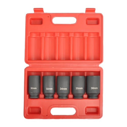 SSN 1/2 Inch Impact Socket Set Heavy Duty Drive Impact Socket Set 12 Point Metric 30mm 32mm 34mm 35mm 36mm Axle Nut Socket Set with Portable Case (5PCS) - color: 30-36mm(5pcs)