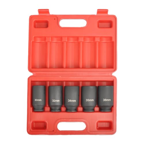 SSN 1/2 Inch Impact Socket Set Heavy Duty Drive Impact Socket Set 12 Point Metric 30mm 32mm 34mm 35mm 36mm Axle Nut Socket Set with Portable Case (5PCS) - color: 30-36mm(5pcs)