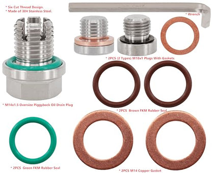 M14.1-1.5 x 15mm Oversize Piggyback Oil Drain Plug, Stainless Steel Self Tapping Oil Pan Thread Repair Kit - size: M14.1x1.5