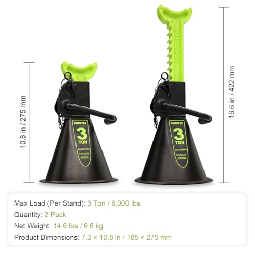Jack Stands, 3 Ton (6,000 lbs) Heavy Duty Car Jack Stands with Seamless Round Steel Base, 10.8"-16.6" Adjustable with Double Locking, for Lifting SUV, Truck, and Car, 1 Pair