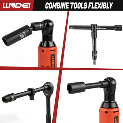 LLNDEI Cordless Electric Ratchet Wrench Set with Socket Set, 3/8" Ratchet, 40FT-LBS with Adjustable Speed, 52PCS