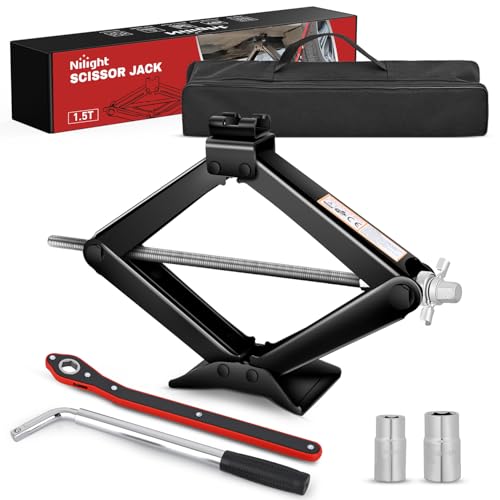 Nilight Scissor Jack Kit for Car 1.5 Ton(3307 lbs), Heavy Duty Portable Steel Scissor Lift Jack Car Tire Changing Kit with Ratchet & Lug Wrench for Sedan SUV MPV, 3.9''-13.6'' Lifting Range, Black - size: 1.5T with Ratchet & Lug Wrench Kit, Black
