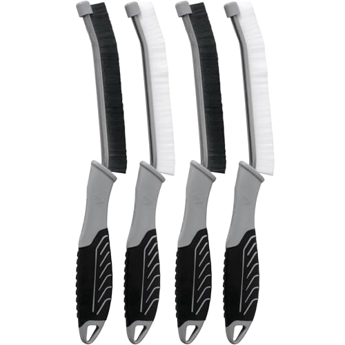 VIKING Car Detailing Brush Set for Car Cleaning Kit, Multi-Purpose Interior Car Cleaner Brush Set for Interior Detail, Includes Medium Bristles and Stiff Bristles, 4 Pack, Black/White