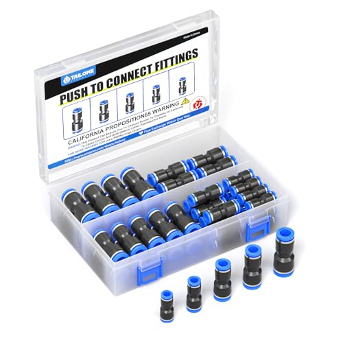 TAILONZ PNEUMATIC 1/8'' 1/4'' 5/16'' 3/8'' 1/2'' OD Straight Push to Connect Fittings Push Connectors Plastic Quick Release Connectors Air Line Fittings 50PCS - size: 1/8''OD/1/4''OD/5/16''OD/3/8''OD/1/2''OD, style: 50PCS