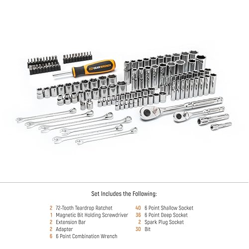 GEARWRENCH 121 Piece 1/4” & 3/8” Drive 72-Tooth SAE/Metric Mechanics Hand Tool Set | GW72SCBMTS - style: 121 Piece