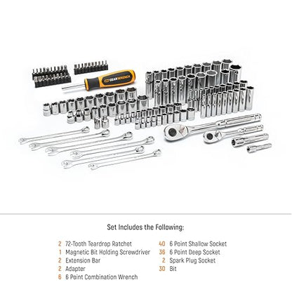 GEARWRENCH 121 Piece 1/4” & 3/8” Drive 72-Tooth SAE/Metric Mechanics Hand Tool Set | GW72SCBMTS - style: 121 Piece