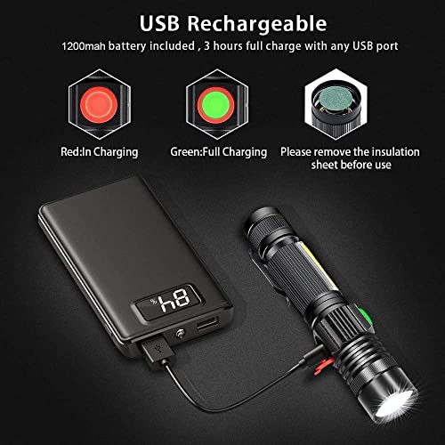 Hoxida Rechargeable Flashlight(Battery Included), Magnetic LED Flashlight with COB sidelight, 1200 Lumen Super Bright LED, Waterproof, Zoomable, 4 Modes Best Flashlight for Camping, Emergency - color: 1pack Magnetic flashlight
