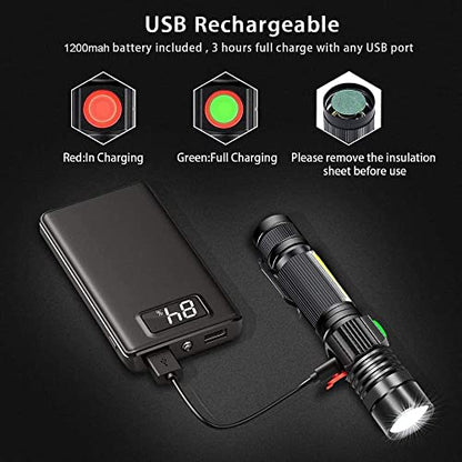 Hoxida Rechargeable Flashlight(Battery Included), Magnetic LED Flashlight with COB sidelight, 1200 Lumen Super Bright LED, Waterproof, Zoomable, 4 Modes Best Flashlight for Camping, Emergency - color: 1pack Magnetic flashlight