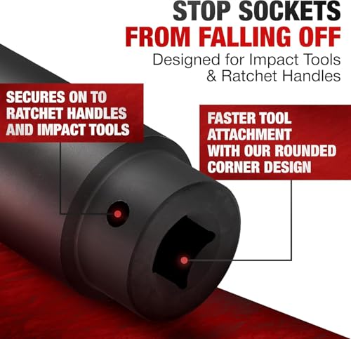 TIGHTSPOT 1/2" Dr 1 3/4 Inch Deep Socket, Anti-Round 6-Pt, CRMO Steel - size: 1/2” Drive 1 3/4” Deep Impact Socket - 6pt, style: 1/2" Drive Deep Socket