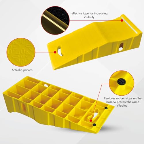 2Pack 6″ Yellow Lift Car Ramps - 10,000 lbs Capacity per Pair, Non-Slip Surface with Reflectors,Vehicle Service Ramps for Maintenance, Oil Changes, and Repairs