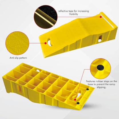 2Pack 6″ Yellow Lift Car Ramps - 10,000 lbs Capacity per Pair, Non-Slip Surface with Reflectors,Vehicle Service Ramps for Maintenance, Oil Changes, and Repairs