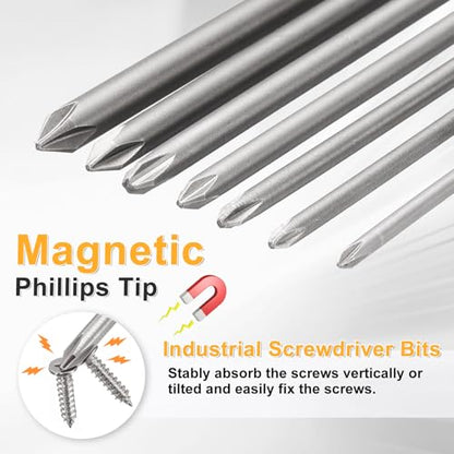 HARFINGTON 4pcs #1 Phillips Screwdriver Bit PH1 1/4" Hex Shank 6" (150mm) Long 0.2" Rod Magnetic Cross Head Drill Bits S2 Steel Industrial Screw Driver Bit for Electric Power Tools, Gray - size: PH1 x 6" x 0.2"