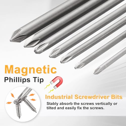 HARFINGTON 4pcs #0 Phillips Screwdriver Bit PH0 1/4" Hex Shank 4.3" (110mm) Long 0.1" Rod Magnetic Cross Head Drill Bits S2 Steel Industrial Screw Driver Bit for Electric Power Tools, Gray - size: PH0 x 4.3" x 0.1"