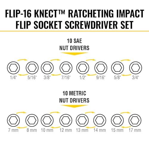 Klein Tools 65242 KNECT Impact Socket Set, Ratcheting Screwdriver Set, 1/4-Inch Drive, 4 SAE and 4 Metric Flip Sockets, 16 Hex Sizes, Adapters, MODbox Case - size: 16-in-1 KNECT