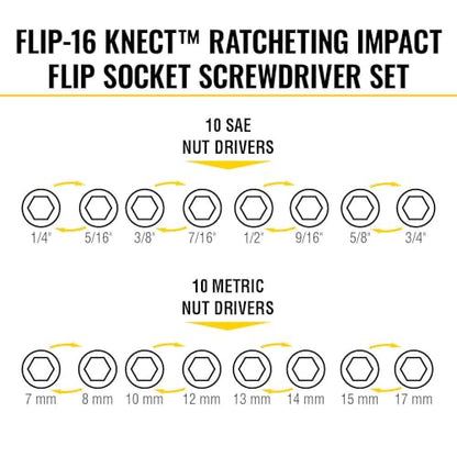 Klein Tools 65242 KNECT Impact Socket Set, Ratcheting Screwdriver Set, 1/4-Inch Drive, 4 SAE and 4 Metric Flip Sockets, 16 Hex Sizes, Adapters, MODbox Case - size: 16-in-1 KNECT