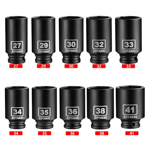 10 PCS 1/2" Drive Impact Lug Nut Socket,Standard Metric Size(21to 44mm),Standard Deep Socket Set CR-MO Material Adapter Setwith Durable Case for lmpact Driver Conversions(Upgraded) - size: 1/2" Metric 10PC Set