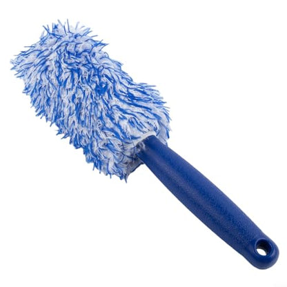 Soft Bristle Wheel Brush for Car Detailing - No Scratch Rim Cleaner with Microfiber Head for Brake Dust Removal on All Wheels(Blue and white) - color: Blue and white