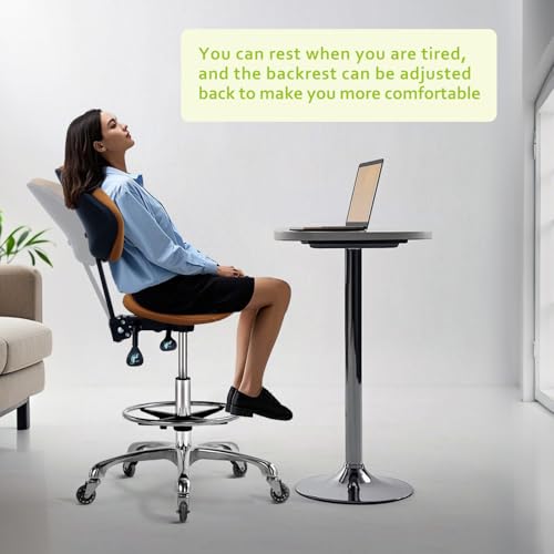 Saddle Stool Chair with Wheels,Ergonomic Swivel Rolling Height Adjustable for Salon Beauty Clinic Dentist Tattoo Home Office - color: Camel, size: With Backrest