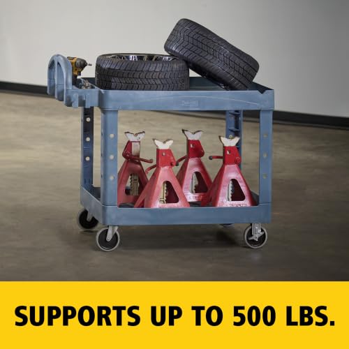Rubbermaid Commercial Products BRUTE Heavy Duty 2-Shelf Utility/Service Cart, Medium, Lipped Shelves, Ergonomic Handle, 500 lbs. Capacity, Gray, for Warehouse/Garage/Cleaning/Maintenance/Stadiums - color: Gray, size: Medium, style: 2-Shelf