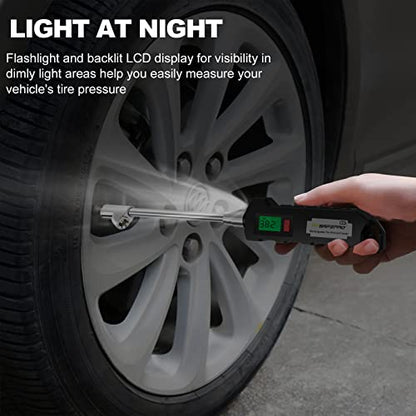 ATsafepro Chrome Plated Steel Dual Head Tire Inflator - 150 PSI, Backlight LCD & Flashlight, Rechargeable for Semi, Truck, RV & Cars