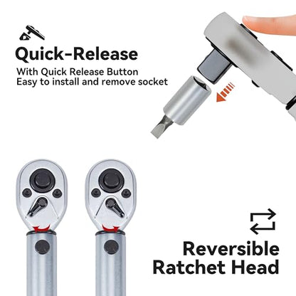 Bike Torque Wrench Set, 1-25 Nm, 45-Piece Kit with 1/4" Drive Click Ratchet Wrench and Bits