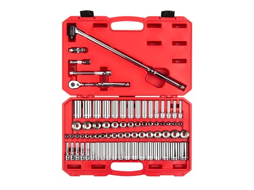 TEKTON 3/8 Inch Drive 12-Point Socket and Ratchet Set, 73-Piece | SKT15312 - size: 73-Piece (1/4-1 in., 6-24 mm)