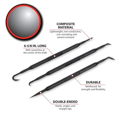Performance Tool W2039 Mini Pick & Hook Set, 3-Piece with Hooks, Angles, and Straight Tips for O-Ring, Seal/Gasket Removal and Wiring Work