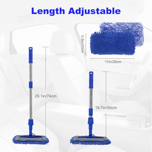 20-29 Inch Retractable Stainless Steel Car Wash Brush Mop Cleaning Tool with Two Replacement Microfiber Heads, Fits Sedans, Trucks, SUV,RV,Trailers