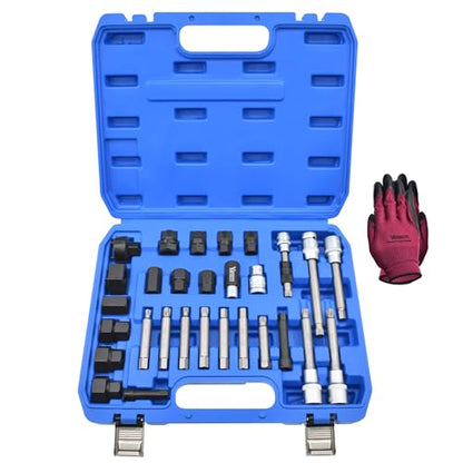30PCS Alternator Pulley Remove Install & Alternator Decoupler Pulley Tool | Compatible with VW Audi Ford BMW Benz Volvo GM Toyota Buick Chevrolet, Clutch Freewheel Removal Socket Bit Set